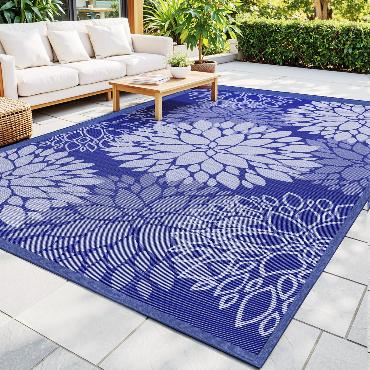 Rug folded compactly for easy transport and storage.