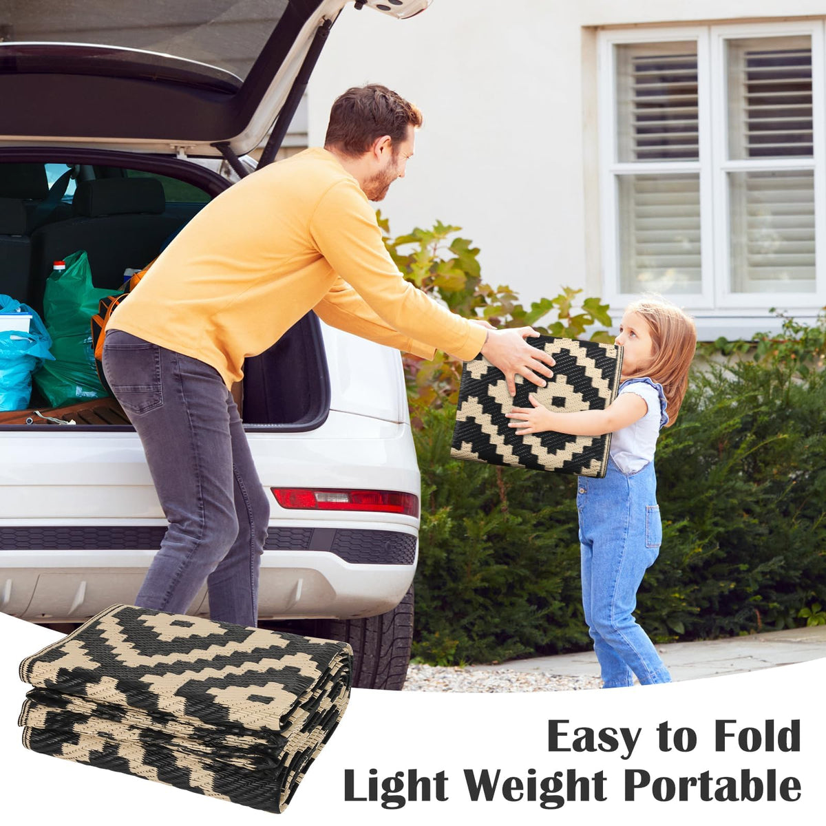 Mattitude portable outdoor rug fits patios, gardens, and beaches during picnics.