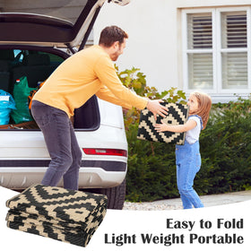 Mattitude portable outdoor rug fits patios, gardens, and beaches during picnics.