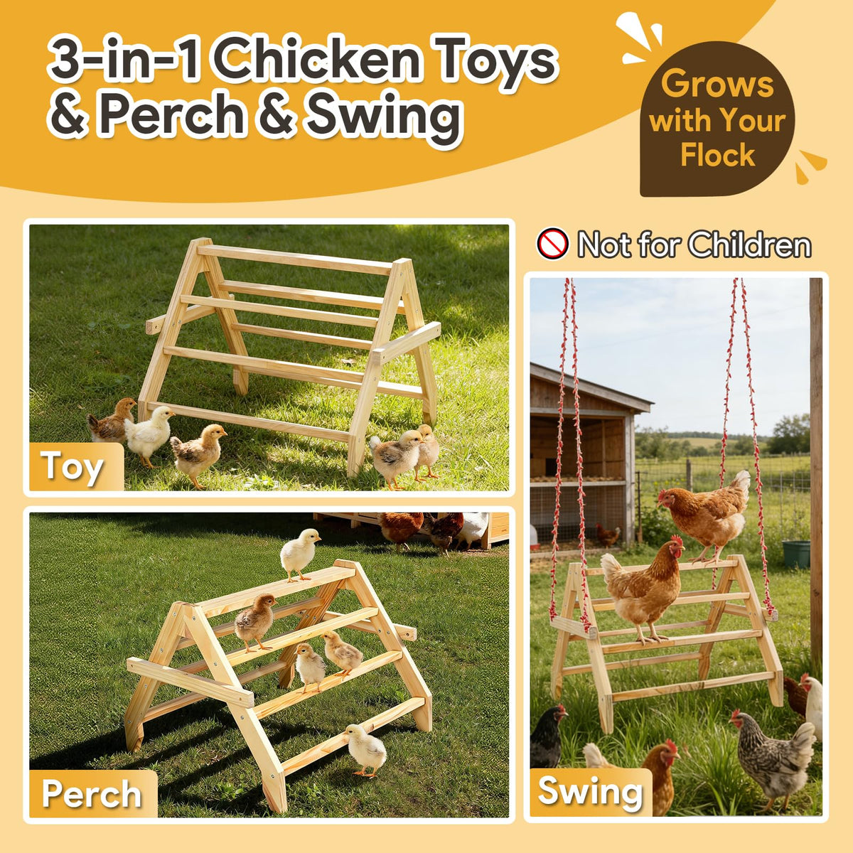 Matutinus chicken roost swing setup demonstrates versatile play and rest options.