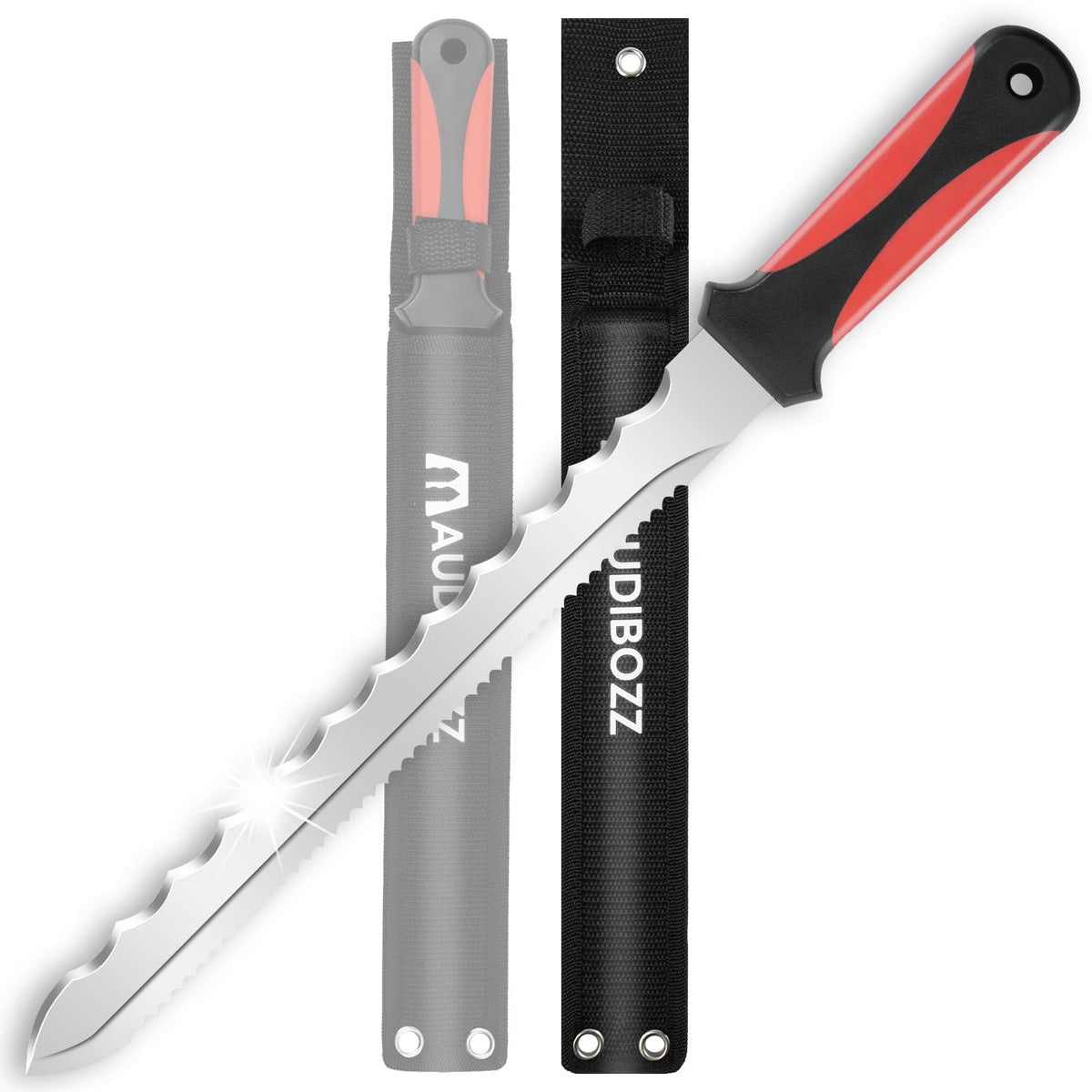 Maudibozz insulation knife blade closeup showing sharp stainless steel edge for thick materials