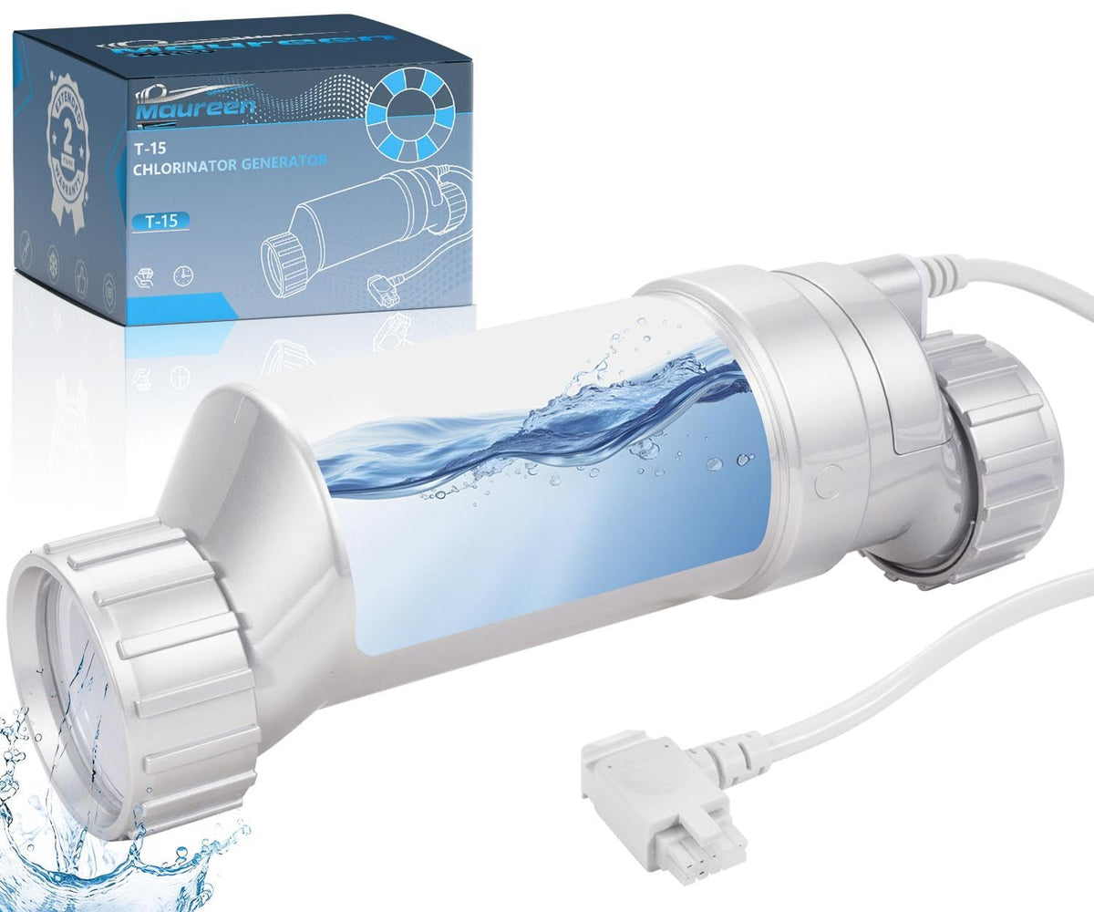 Maureen T-15 salt cell front view for efficient chlorine generation in pools.
