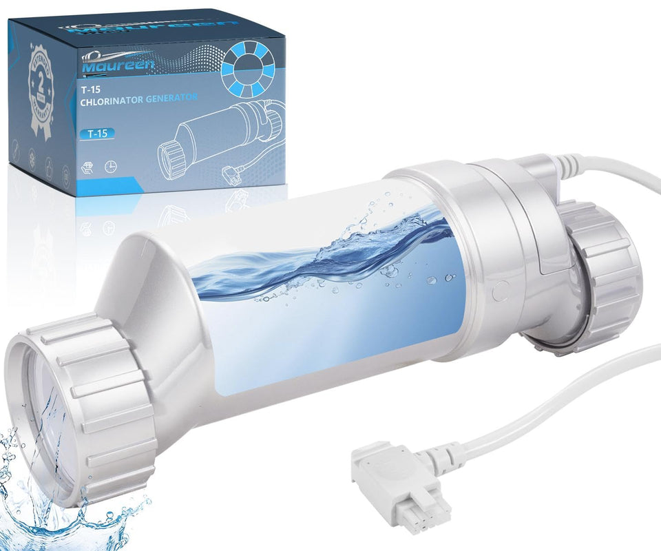 Maureen T-15 salt cell front view for efficient chlorine generation in pools.