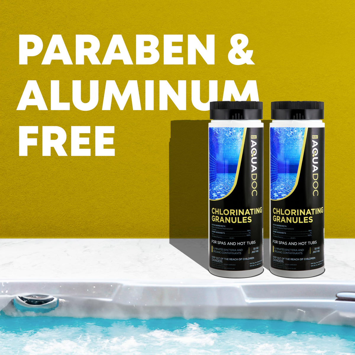 MAV AquaDoc American-made spa chemicals ensure consistent quality and results.