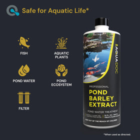 AquaDoc barley extract label highlighting directions and compatibility.
