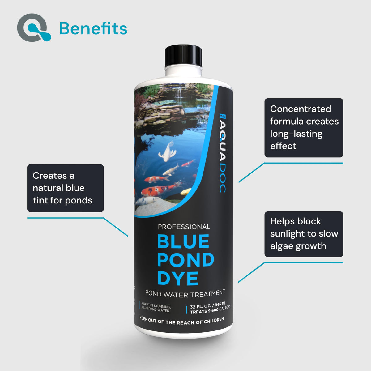 Close-up of MAV AquaDoc Blue Pond Dye showing the natural blue shade.