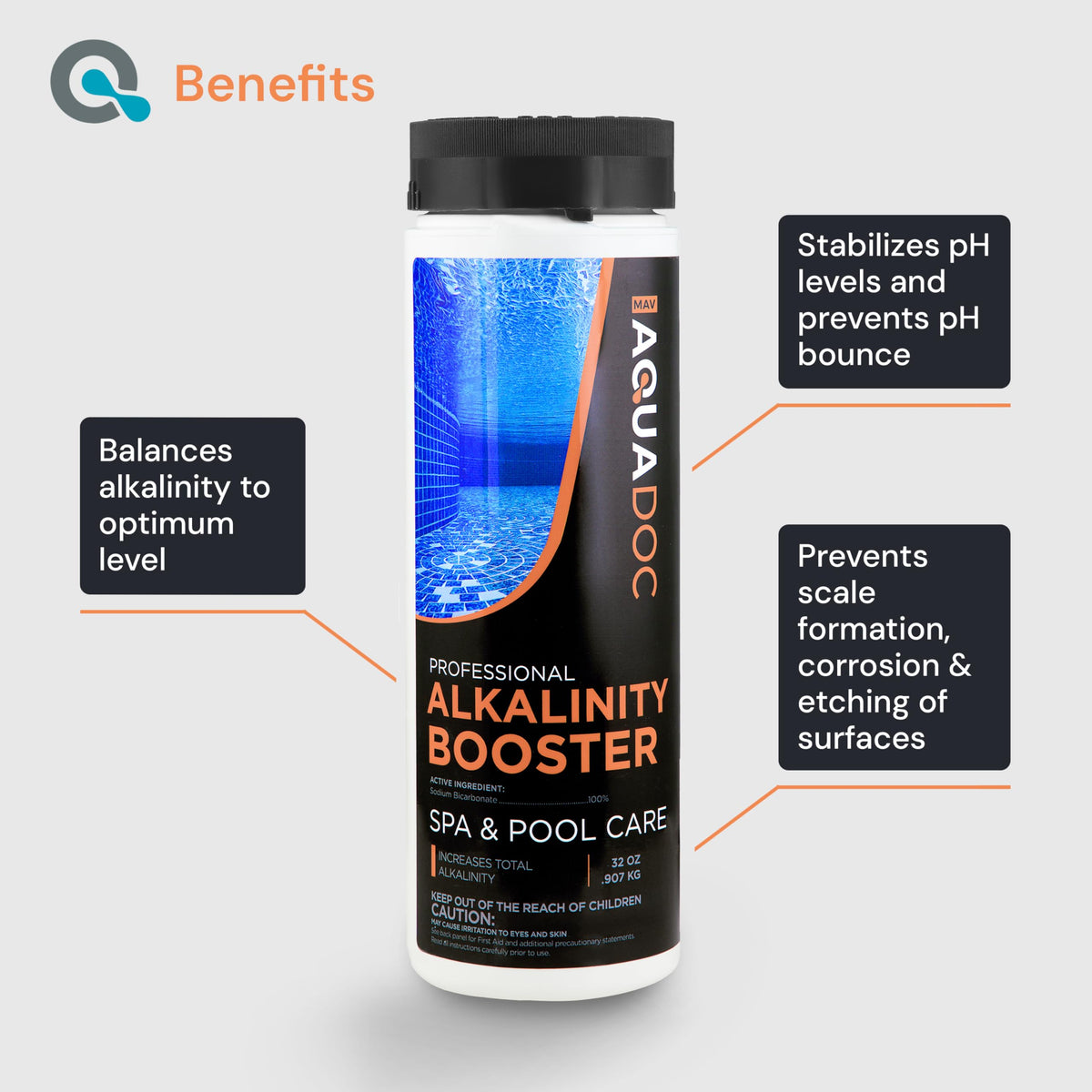 AquaDoc bottle pouring action for rapid alkalinity adjustment