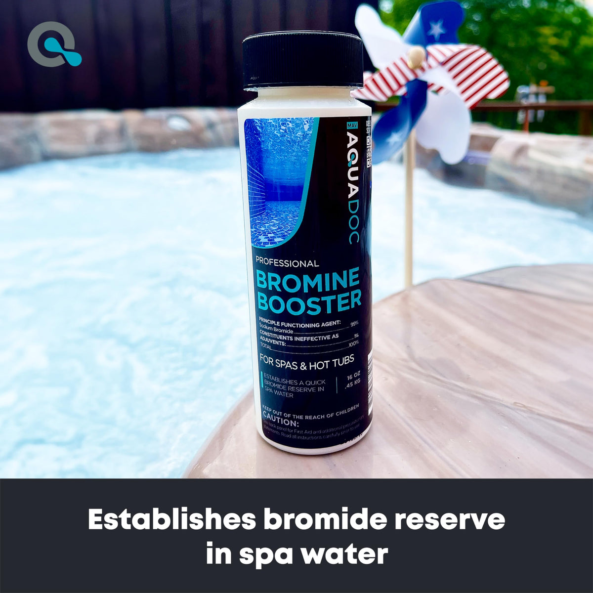 MAV AquaDoc Bromine Booster pour shows simple dosage before bromine tablet use.