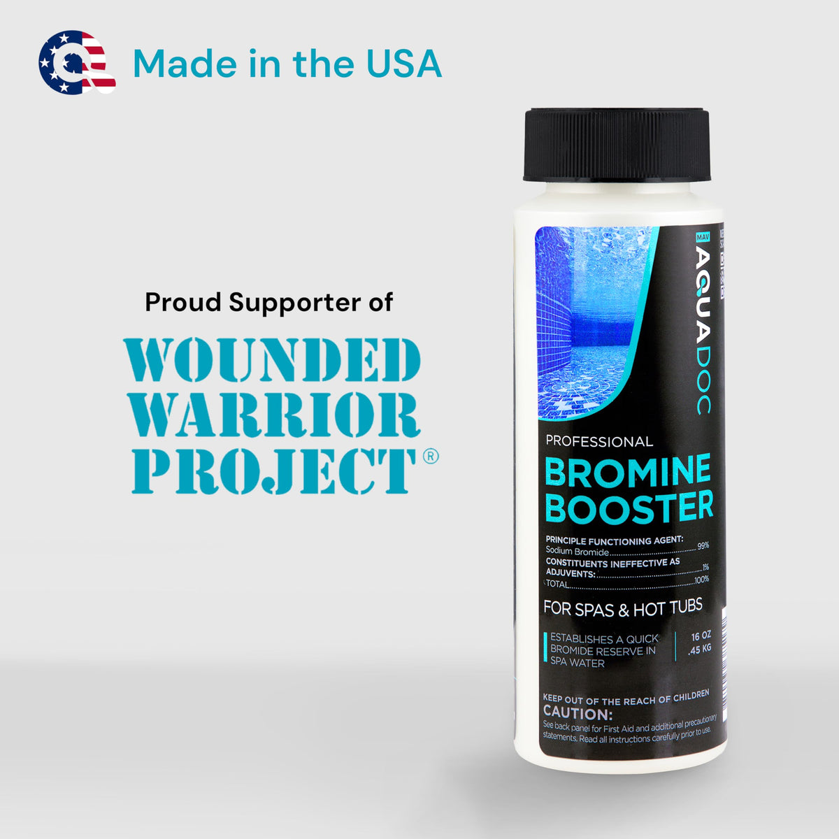 MAV AquaDoc USA-made seal emphasizes reliable hot tub chemistry support.