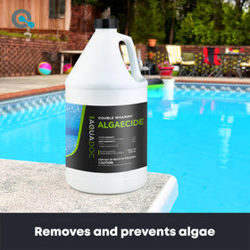 MAV AquaDoc copper pool algaecide pour demonstrates simple dosing for long-lasting algae control