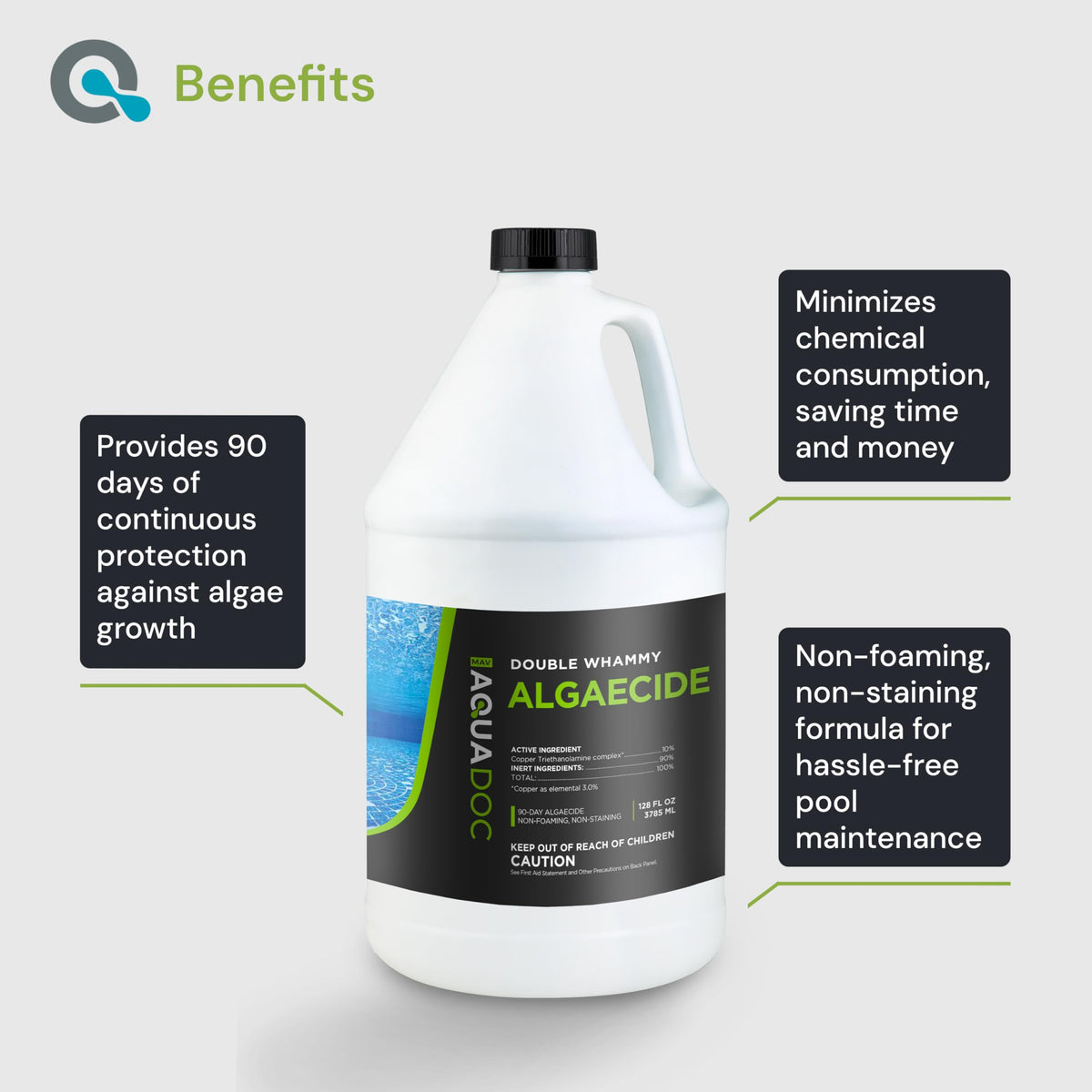 MAV AquaDoc label closeup highlighting USA-made formula and non-foaming performance