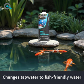 MAV AquaDoc dechlorinator bottle label highlighting concentrated formula for ponds