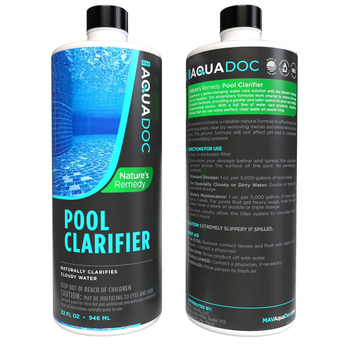 MAV AquaDoc easy-to-use bottle with step-by-step instructions.