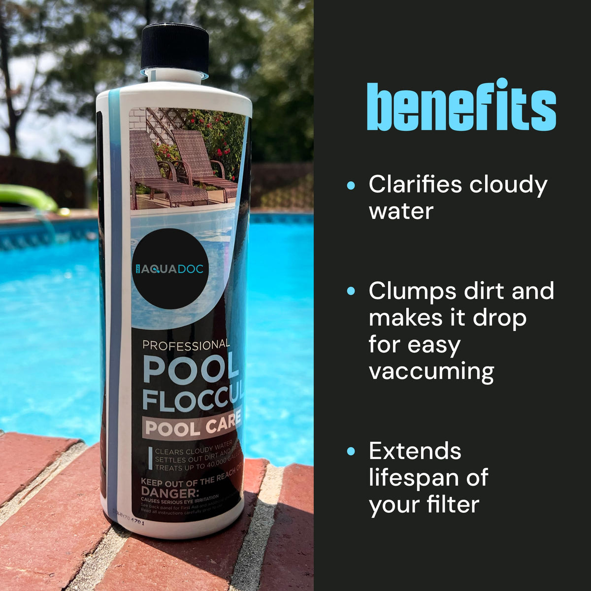 MAV AquaDoc flocculant forms clumps that settle to the bottom.