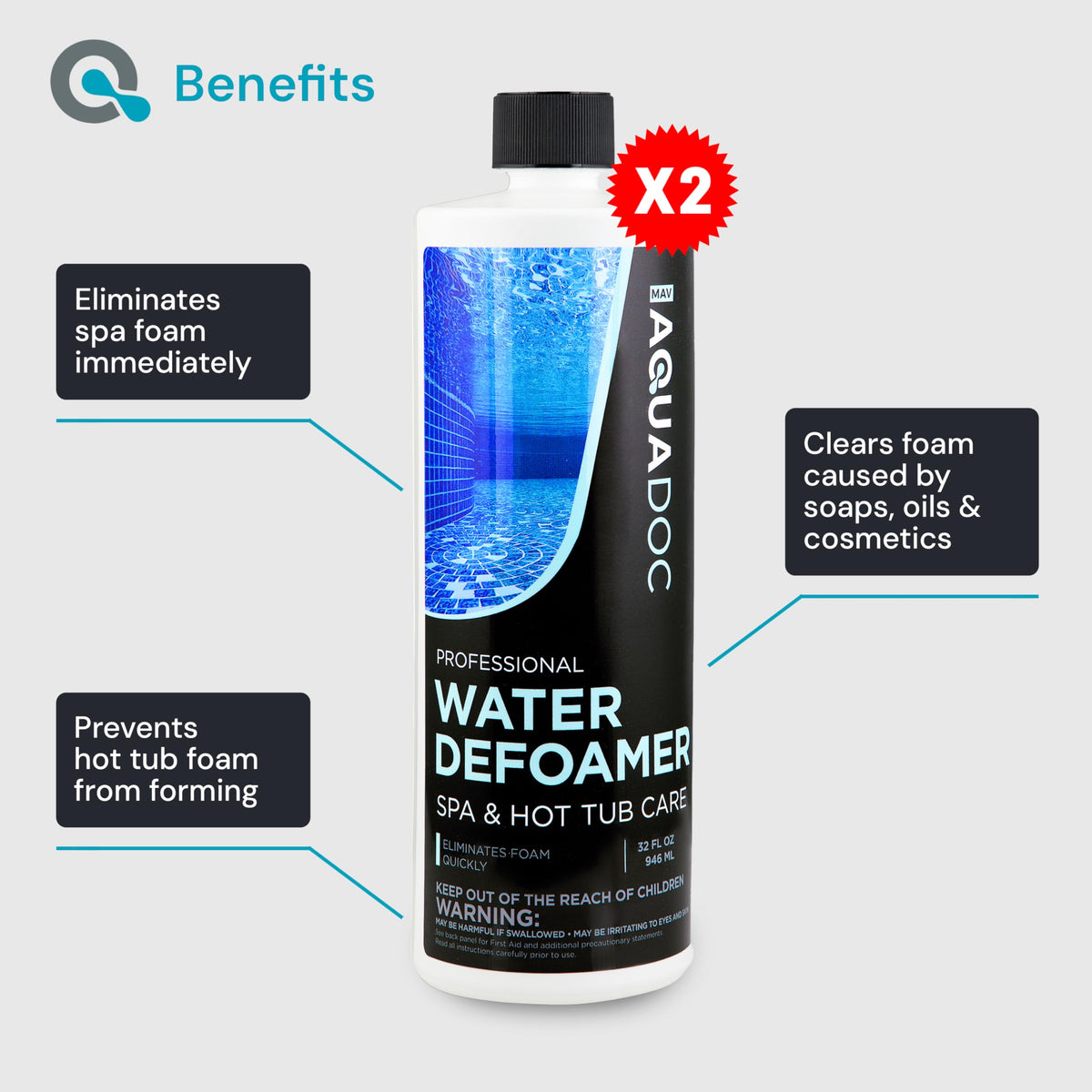 MAV AquaDoc foam-control in hot tub image highlights clearer water potential