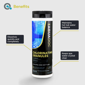 MAV AquaDoc hot tub chlorine action showing fast-dissolving granules at work