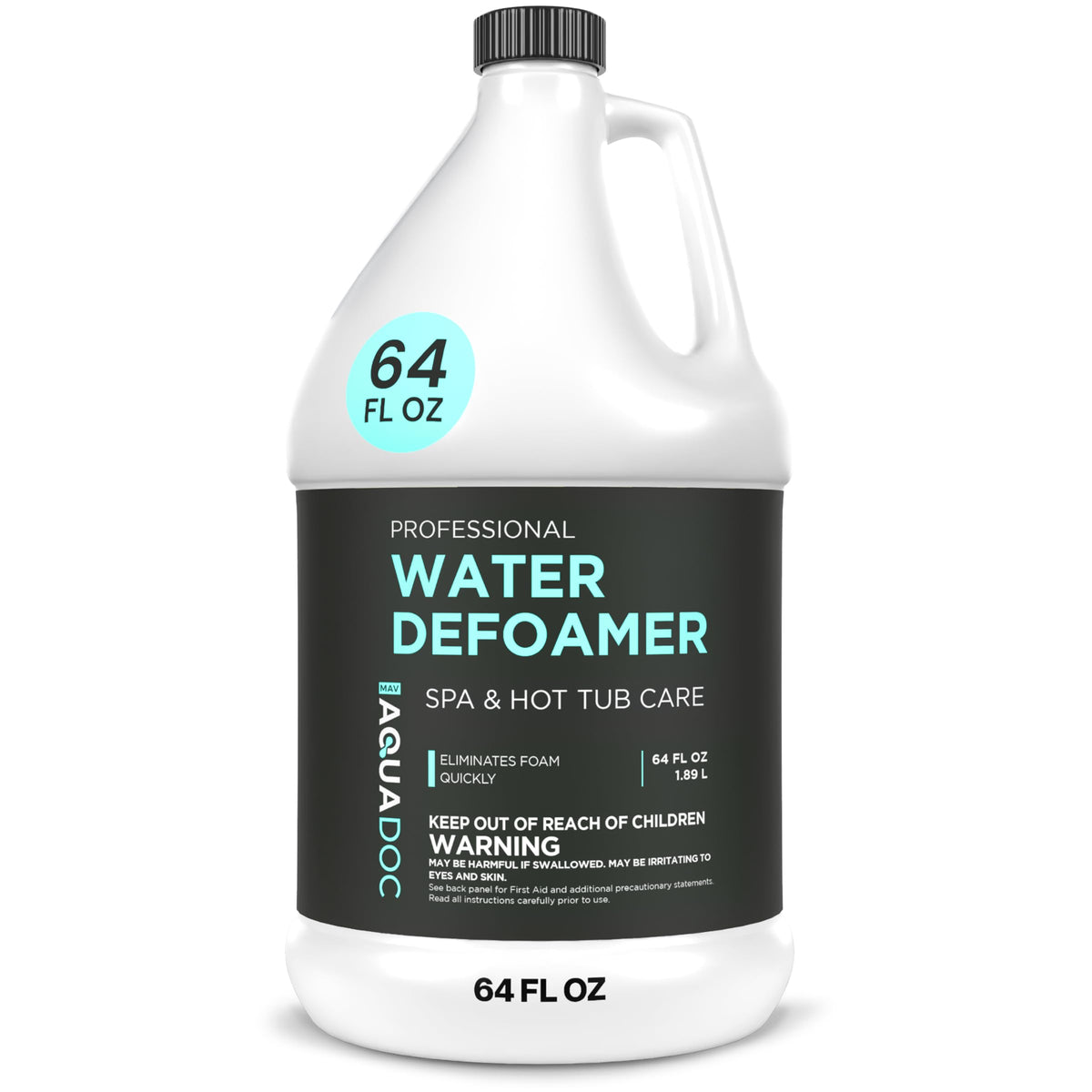 AquaDoc hot tub defoamer bottle ready to reduce foam quickly in a spa