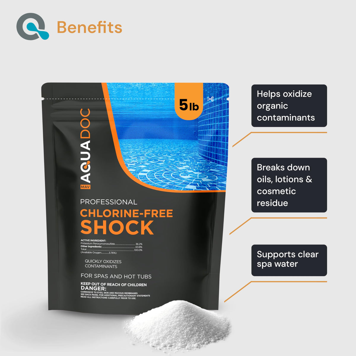 MAV AquaDoc hot tub water oxidizer applied during circulation to maintain clarity