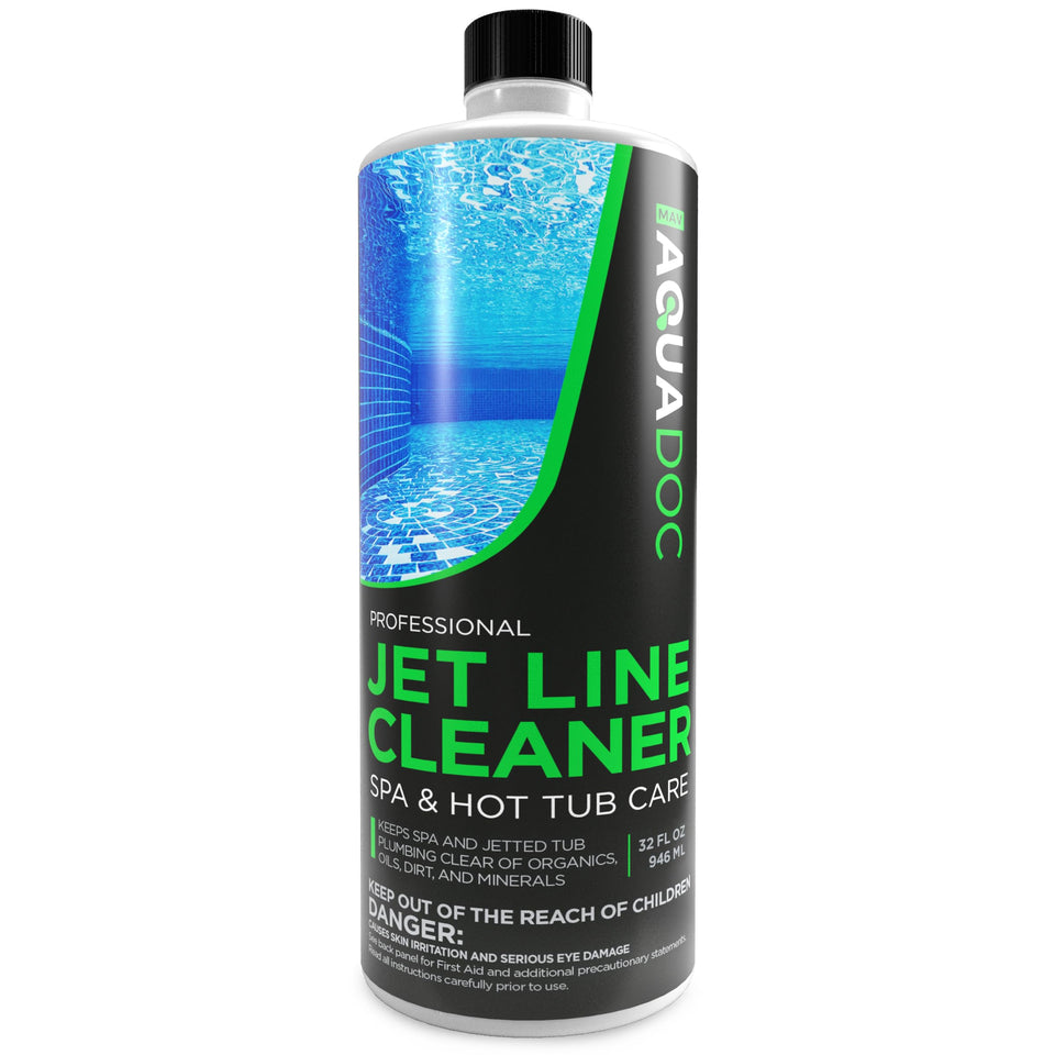 MAV AquaDoc Jet Line Cleaner bottle ready for hot tub jet line cleaning, clear results possible