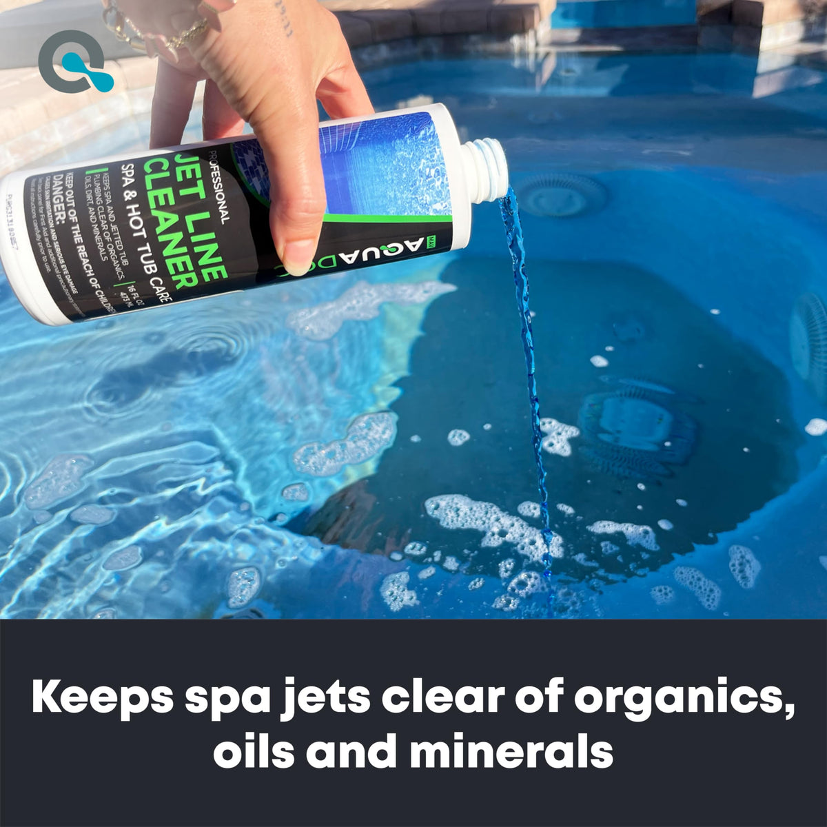 MAV AquaDoc Jet Line Cleaner label closeup highlighting professional grade spa cleaner