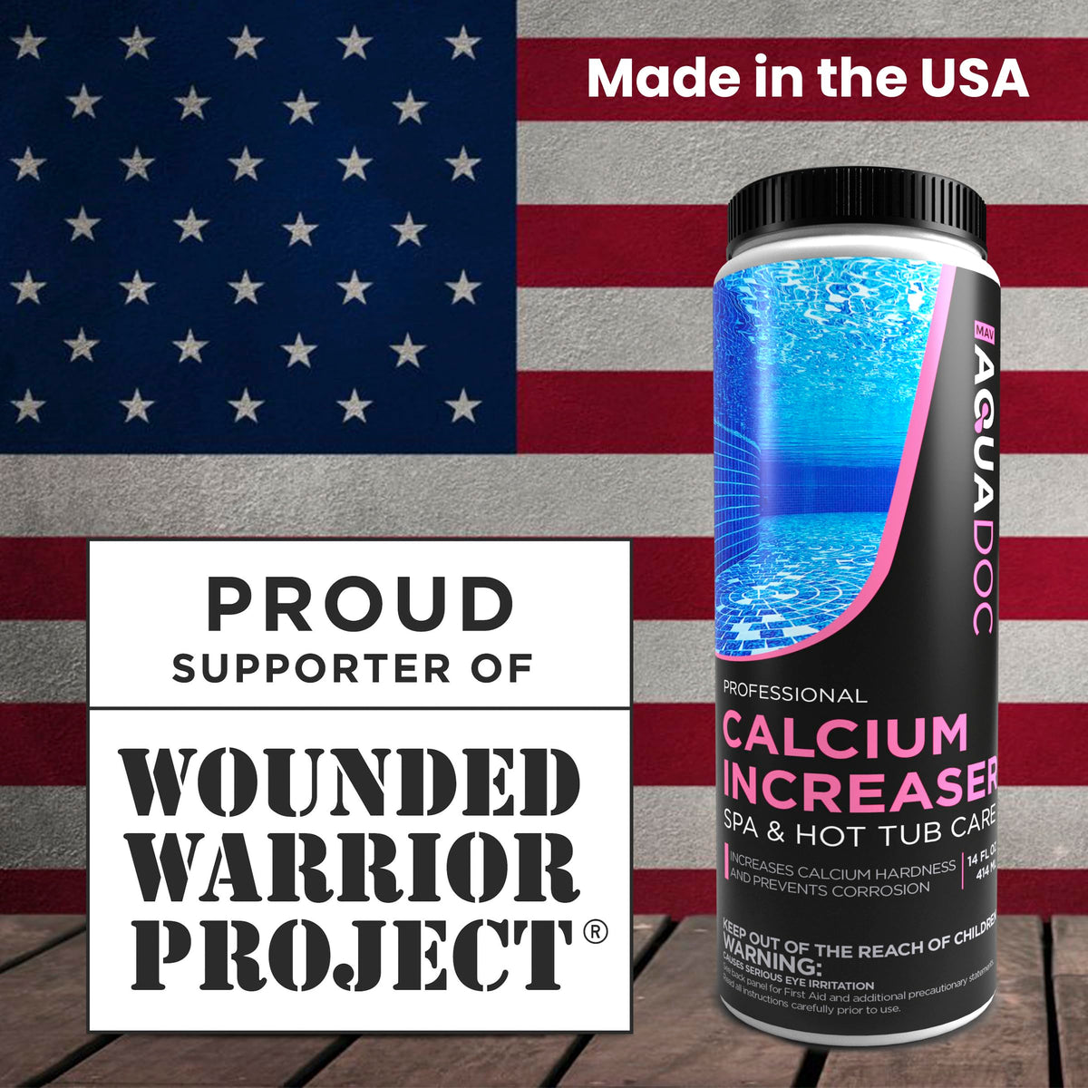 MAV AquaDoc made-in-USA label communicates high-quality hard water booster