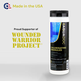 MAV AquaDoc made-in-USA label on spa chemicals