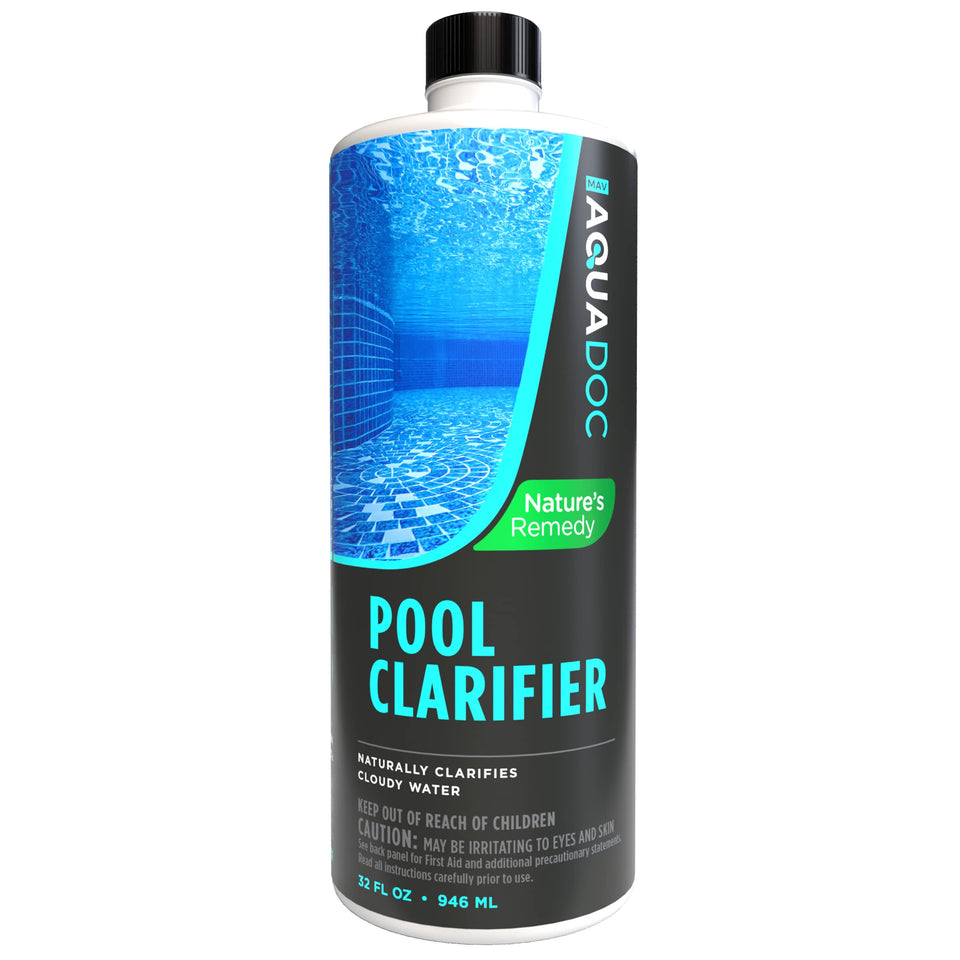 MAV AquaDoc natural pool clarifier bottle ready for fast, clearer water.
