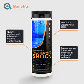 AquaDoc Non-Chlorine Hot Tub Shock label highlights USA-made quality