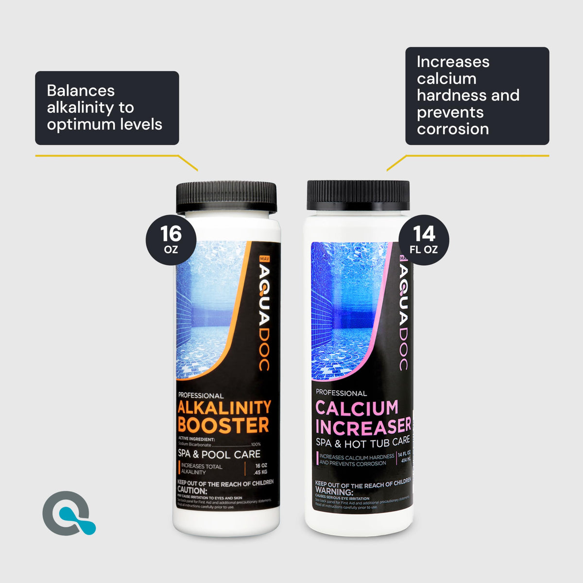 MAV AquaDoc pH decreaser bottle helps maintain safe spa water balance.