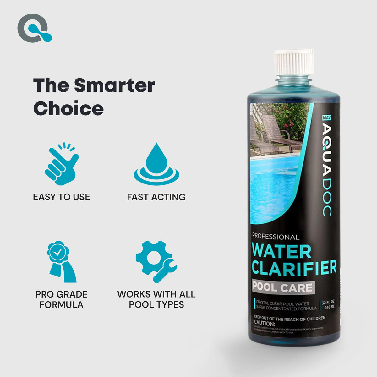 AquaDoc pool clarifier dispensing edge supports accurate dose every treatment