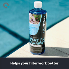 AquaDoc pool clarifier pour demonstrates dosing for efficient filtration and quick results