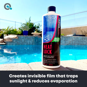 MAV AquaDoc bottle pouring heat lock into pool water for easy application.