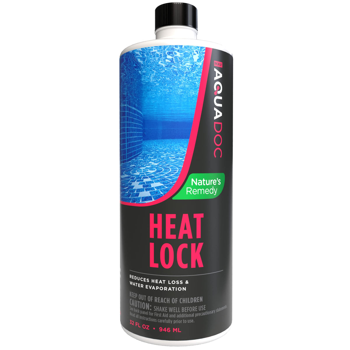 MAV AquaDoc pool heat lock on water surface showing heat retention for extended season.