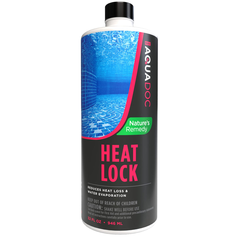 MAV AquaDoc pool heat lock on water surface showing heat retention for extended season.
