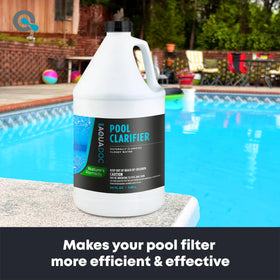 AquaDoc clarifier being poured into the pool to start improving clarity.