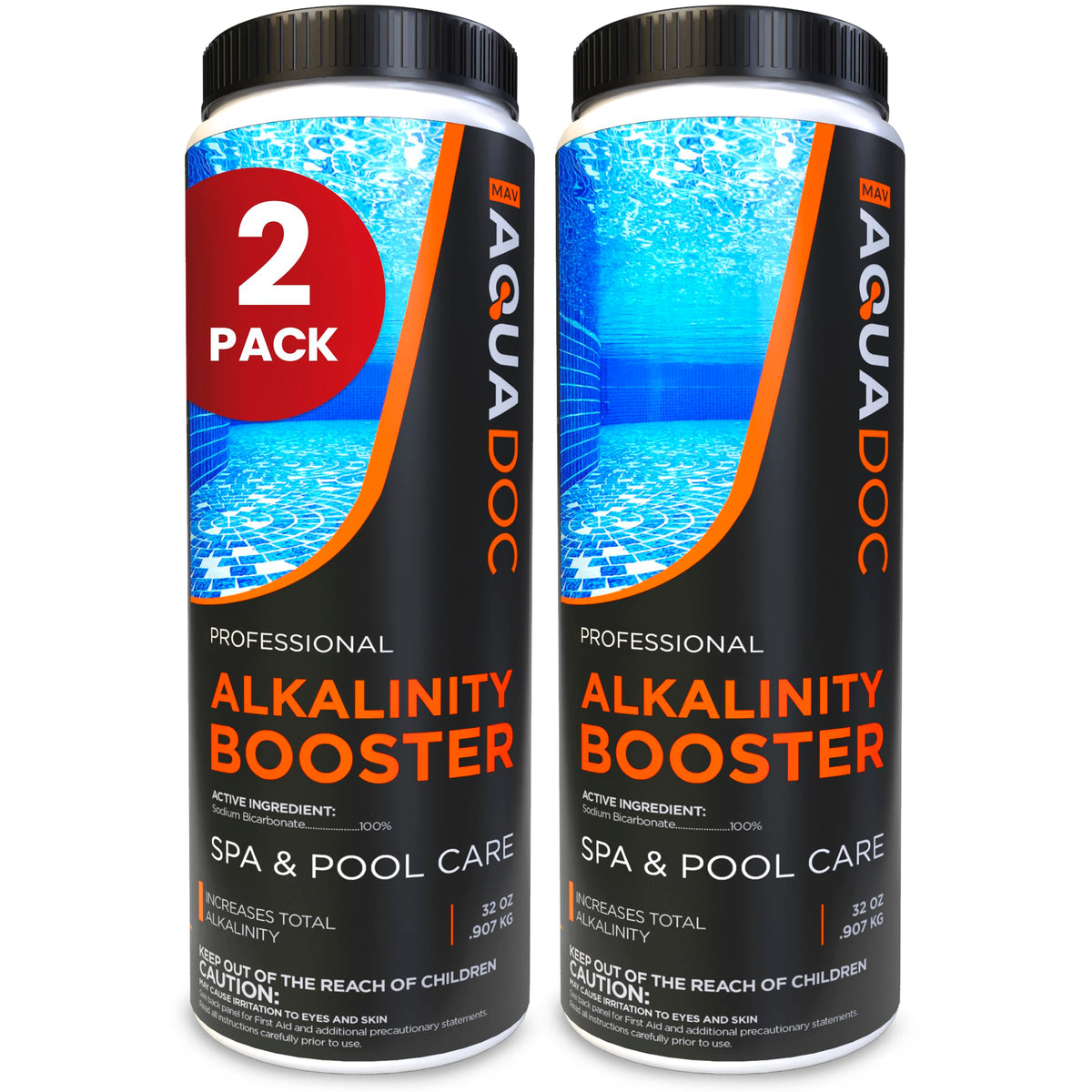 MAV AquaDoc spa alkalinity increaser bottle stabilizing hot tub water.