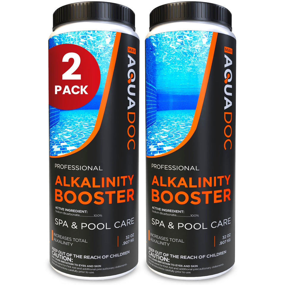 MAV AquaDoc spa alkalinity increaser bottle stabilizing hot tub water.