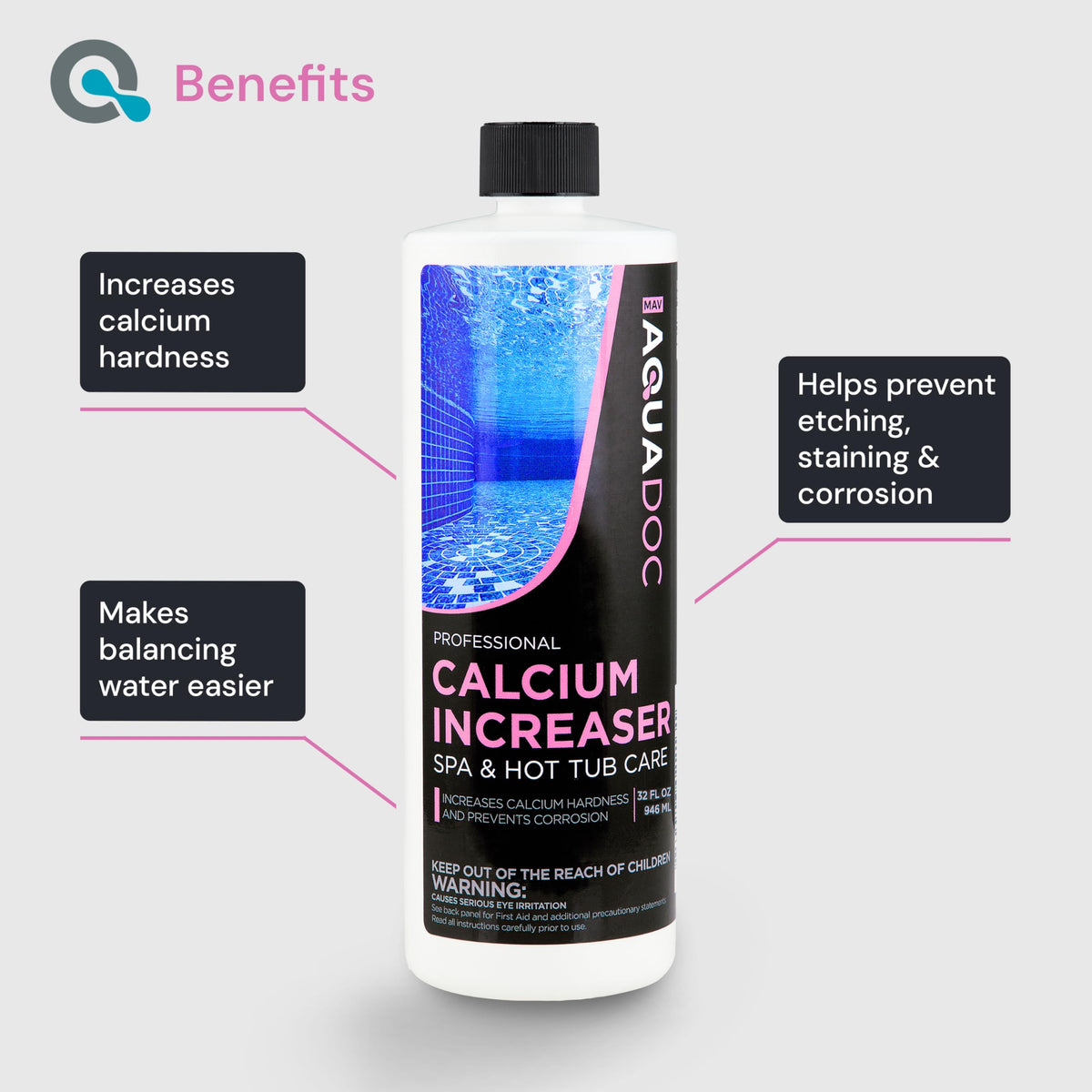 AquaDoc calcium hardness granules close-up show fast-dissolving formula