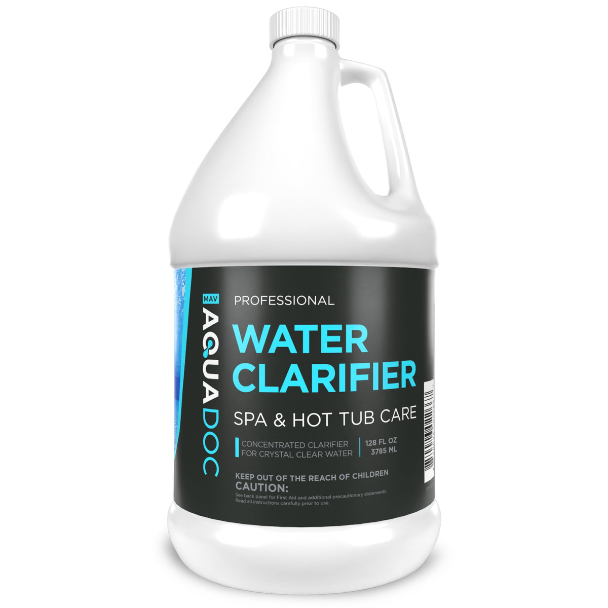 MAV AquaDoc Spa Clarifier bottle demonstrates fast hot tub clarity for clearer soaking.