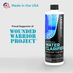 MAV AquaDoc spa clarifier label closeup on bottle