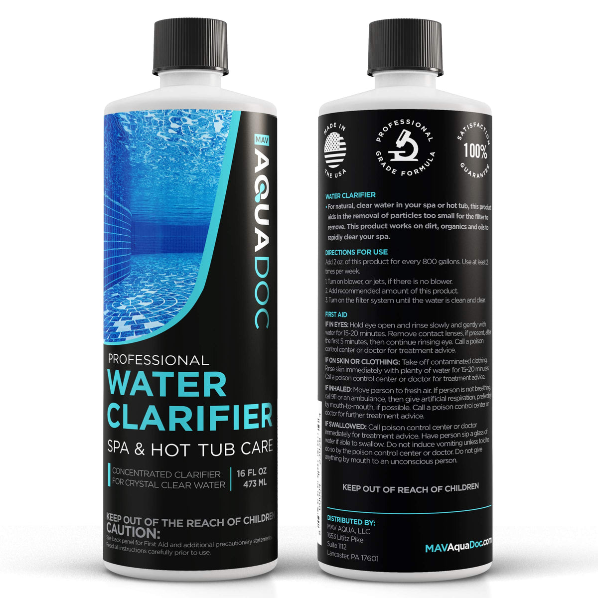 MAV AquaDoc spa clarifier 16oz packaging ready to use