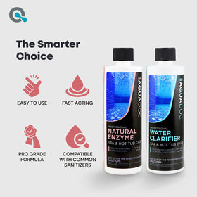 MAV AquaDoc clarifier pouring into spa water for improved clarity.
