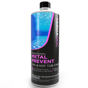 MAV AquaDoc Spa Metal Control bottle front shows metal prevention for clear hot tub water.