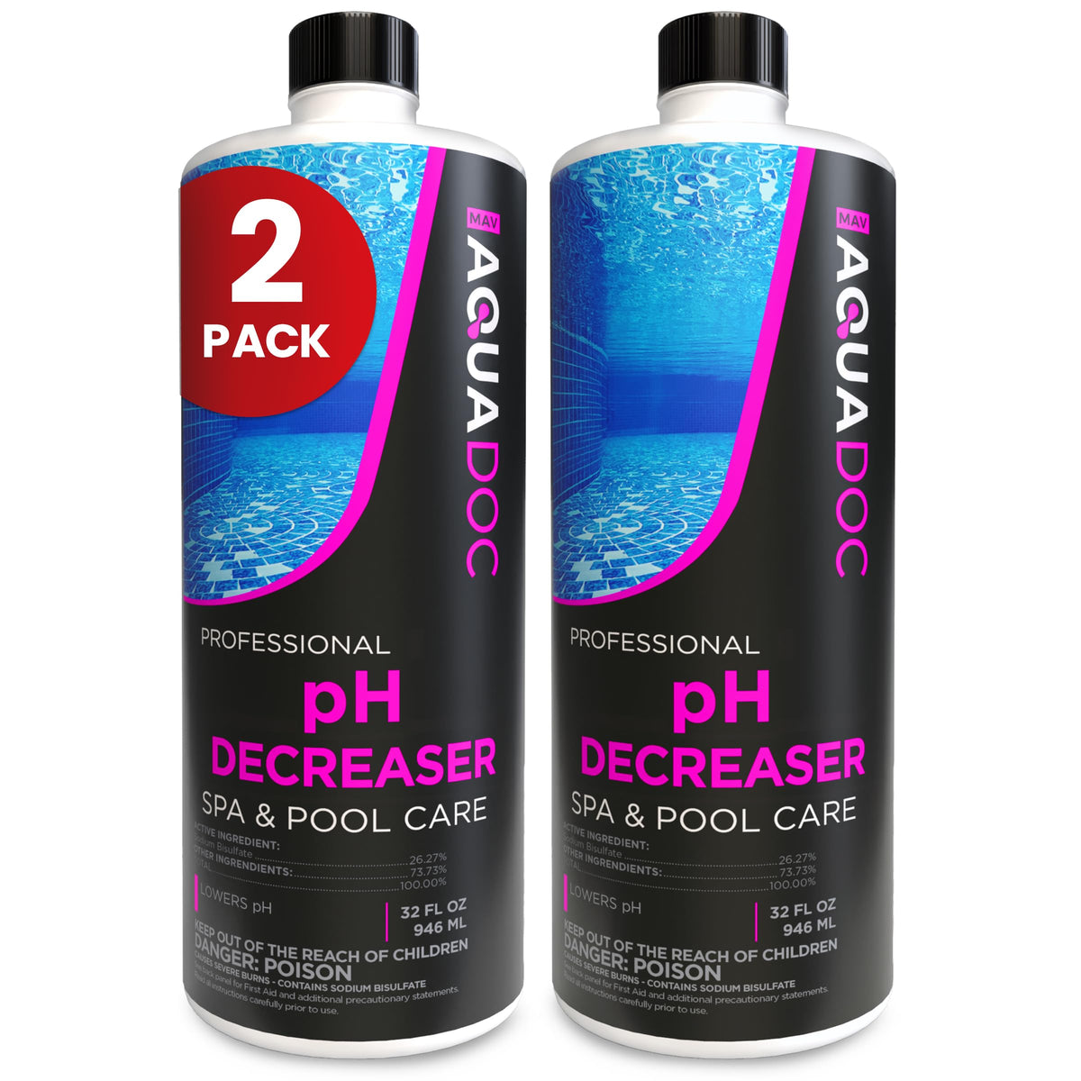 AquaDoc spa pH decreaser 2pack pour bottle balancing water for comfortable soaking