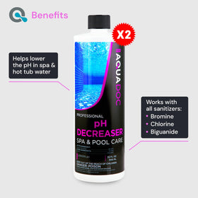 AquaDoc spa pH decreaser label highlights USA-made quality and balanced water support