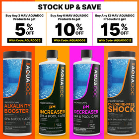 MAV AquaDoc Spa pH Up dissolving into water illustrating quick integration