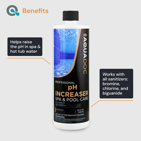 MAV AquaDoc Spa pH Up label close highlighting USA-made quality