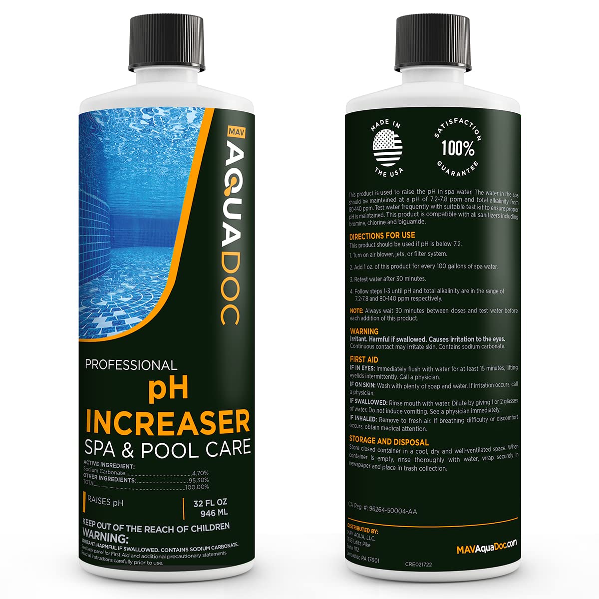 MAV AquaDoc Spa pH Up on shelf signifying USA-made quality