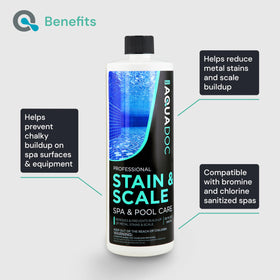 MAV AquaDoc spa stain and scale remover bottle protecting spa surfaces