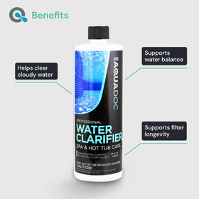MAV AquaDoc stain remover on spa surface reduces mineral staining